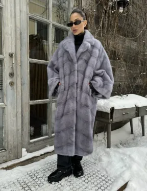 Шуба норковая в стиле Oversize - цвет серый сапфир - фото 5