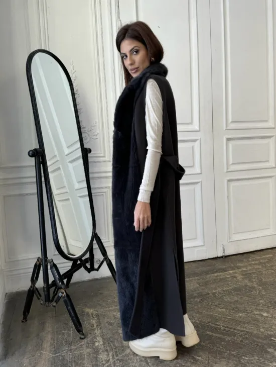 Пальто из кашемира с отделкой из меха норки - фото 4