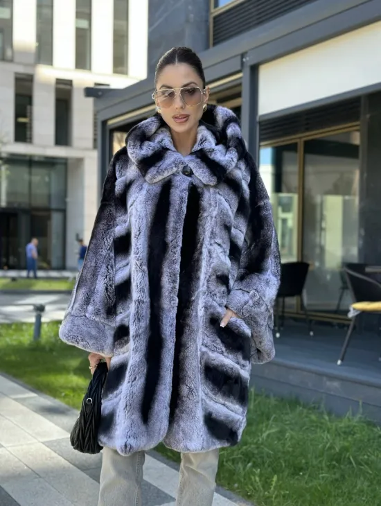 Шуба из кролика рекса - цвет шиншилла - фото 6