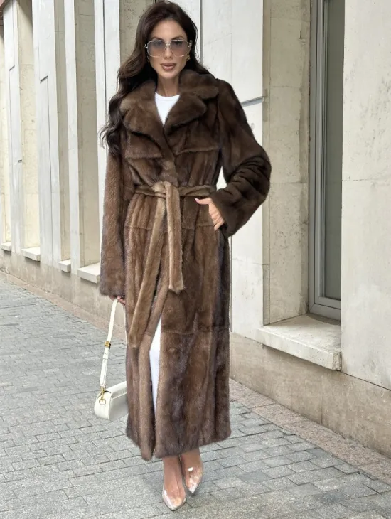 Классическая норковая шуба  натуральный цвет - орех - фото 6
