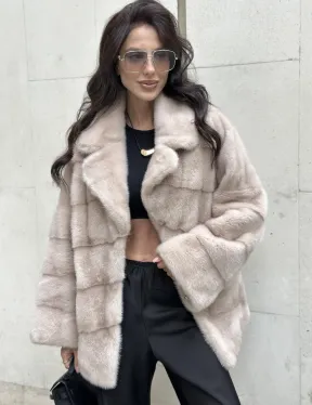 Шуба из меха норки английский воротник пудра - фото 2