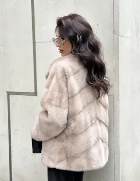 Шуба из меха норки английский воротник пудра - фото 9