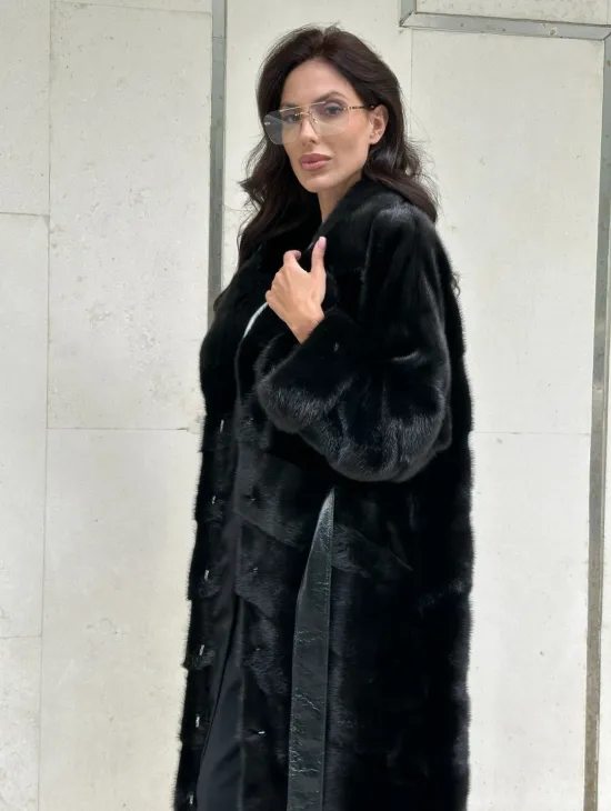 Черная шуба из норки английский воротник - фото 5
