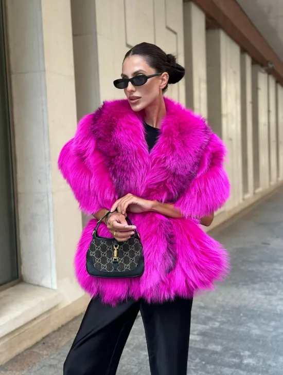 Накидка - палантин из меха чернобурки - фуксия - фото 2