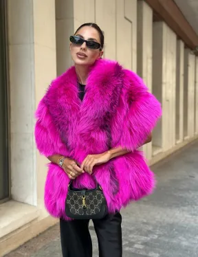 Накидка - палантин из меха чернобурки - фуксия - фото 1