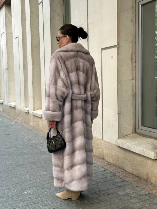 Шуба из импортной плюшевой норки английский воротник - нюд - фото 7