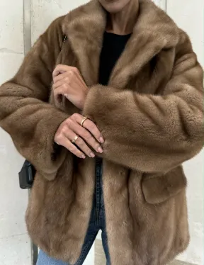 Женский норковый жакет в песочном цвете - фото 3