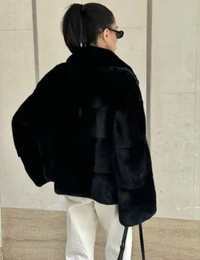 Полушубок из черной норки премиум аукциона - английский воротник - фото 3